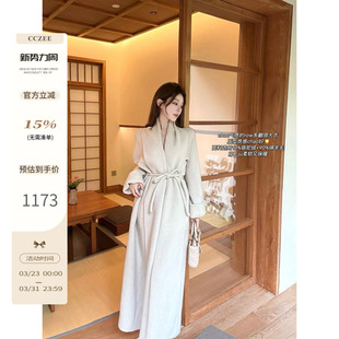 长款 翻领系带骆驼绒大衣女冬季 慵懒风外套 江原道初雪 CCZEE