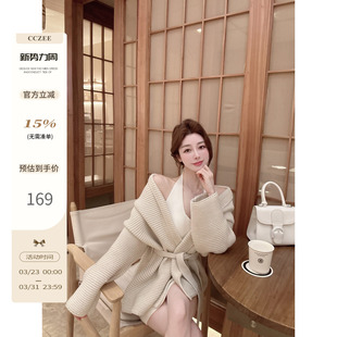 女春慵懒宽松显瘦可束腰外套上衣 系带针织大开衫 CCZEE 春日特调