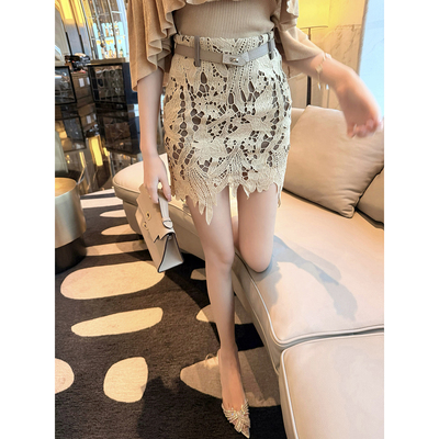 CCZEE【lace邂逅】蕾丝腰带半裙女设计感高腰显瘦高级感包臀短裙