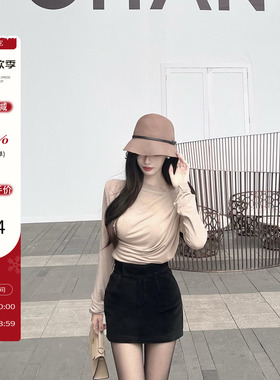 CCZEE CBD女神 黑色丝绒包臀裙裤女冬季高腰显瘦a字性感休闲短裤