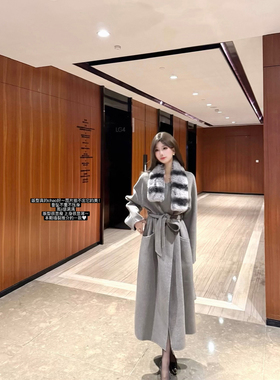 CCZEE【雪后初霁】羊驼羊毛系带大衣女复古气质长款廓形毛呢外套