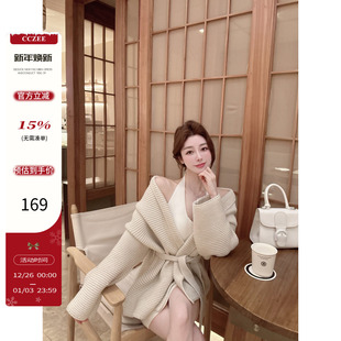 女春慵懒宽松显瘦可束腰外套上衣 系带针织大开衫 CCZEE 春日特调