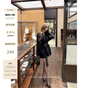 女秋冬中长款 CCZEE 浴袍针织系带开衫 经典 慵懒风外套 慵懒圈圈