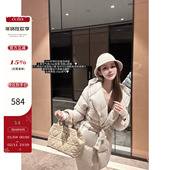 空气感保暖连帽中长款 CCZEE 雪花初融 系带收腰羽绒服外套女