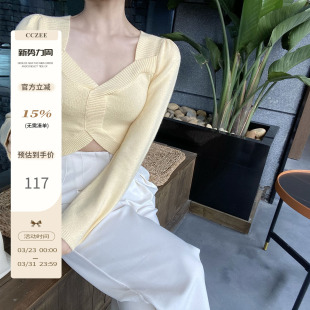 休闲上衣针织衫 短款 有只蝴蝶在跳舞温柔系女神春春百搭新款 CCZEE