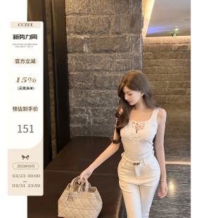 显瘦百搭上衣 es镂空设计感蕾丝针织背心女修身 CCZEE 初恋月光