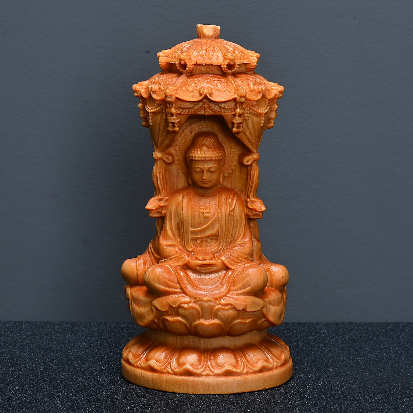 崖柏木西方三圣塔小摆件高10cm实木雕刻三面佛家居客厅装饰工艺品