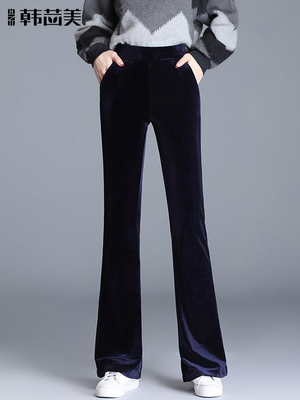 黑色加绒微喇裤女秋冬金丝绒阔腿裤高腰喇叭裤2025新款休闲长裤子
