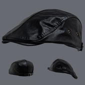 时尚 PU皮正反两戴帽子女前进帽秋冬男贝雷帽复古痞帅画家帽百搭酷