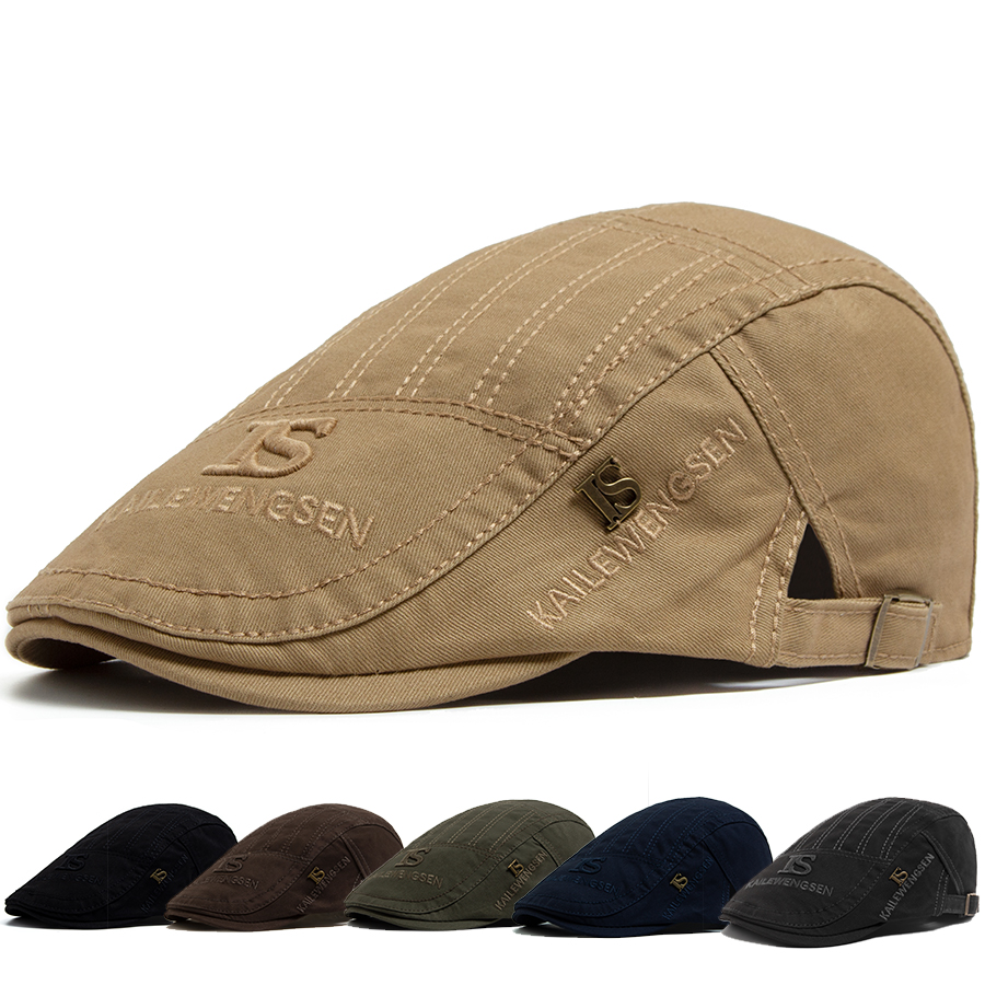 贝雷帽男士字母刺绣棉质复古前进帽子时尚女鸭舌遮阳帽春秋中老年