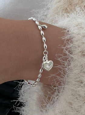925纯银米粒橄榄珠爱心白贝母手链女ins轻奢气质日韩简约小众甜美