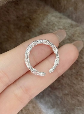 通体999足银编织麻绳戒指女ins简约时尚百搭小众设计高级感轻奢潮