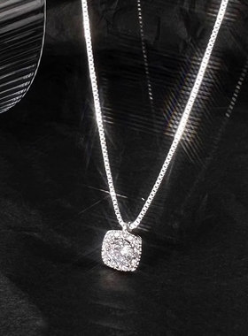 S925纯银方钻项链ins锁骨链轻奢女夏小众设计感高级简约百搭时尚