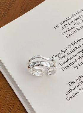 通体S999足银双层不规则熔岩戒指女ins简约百搭冷淡风小众设计感