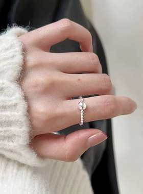 通体999足银圆珠豆豆戒指女ins简约通勤气质高级感小众轻奢食指戒