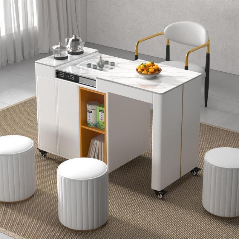 阳台伸缩多功能茶车小型可移动客厅家用小茶桌岩板茶台功夫泡茶桌