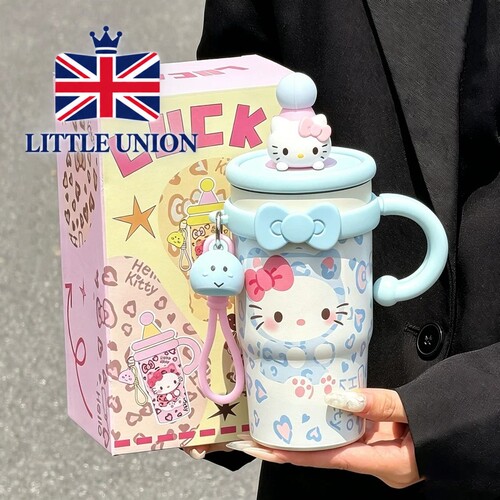 英国LITTLE UNION卡通kt猫水杯高颜值不锈钢带手柄吸管杯女学生便