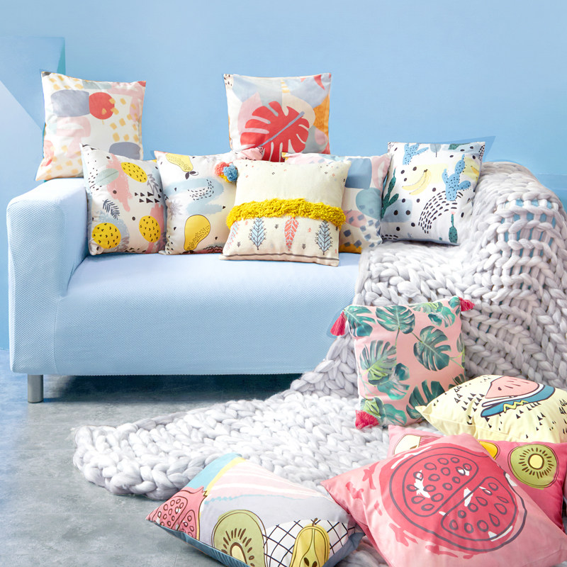 小清新天鹅绒水果印花少女心沙发抱枕床头靠垫含芯靠背腰枕可拆洗在类目 居家布艺, 靠垫/抱枕中 - 来自Buy2taobao.com提供专业的淘宝代购服务