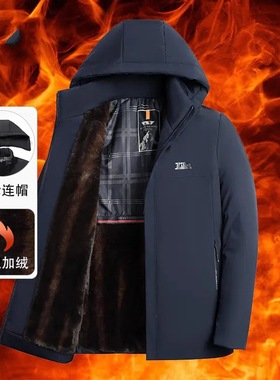 中老年棉衣男派克服修身休闲反季保暖加绒加厚清仓冬季连帽KM046