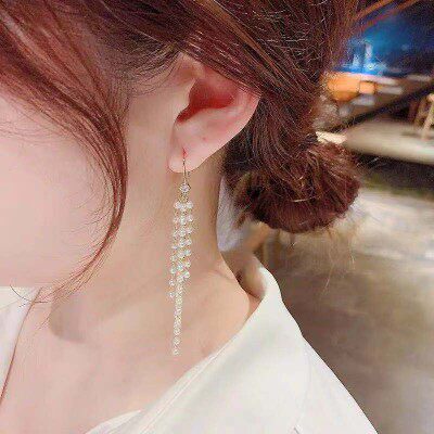 韩国新款时尚小米珠链珍珠耳线女长款超仙流苏耳环气质耳饰
