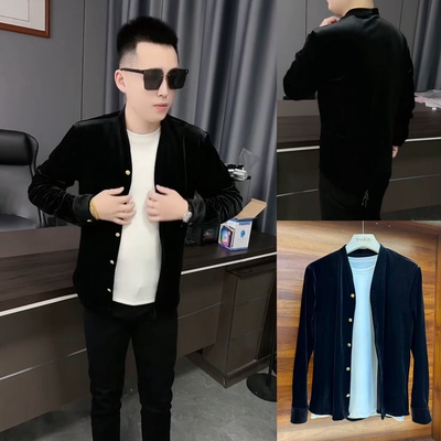 2025秋季新款男士衬衣丝绒夹克外套时尚百搭休闲上衣潮流帅气开衫