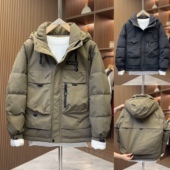 加厚外套保暖白鸭绒上衣夹克 连帽假两件羽绒服男休闲工装 冬季 新款