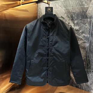 秋冬季男式立领唐装黑色薄棉服复古外套潮流洋气百搭时尚保暖棉衣