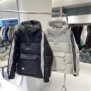 潮牌冬季新款拉链工装羽绒棉服潮流男士连帽外套情侣同款套头棉衣