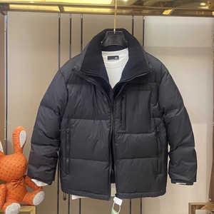 冬季新款日系工装男百搭立领假两件白鸭绒羽绒服短款羽绒外套上衣