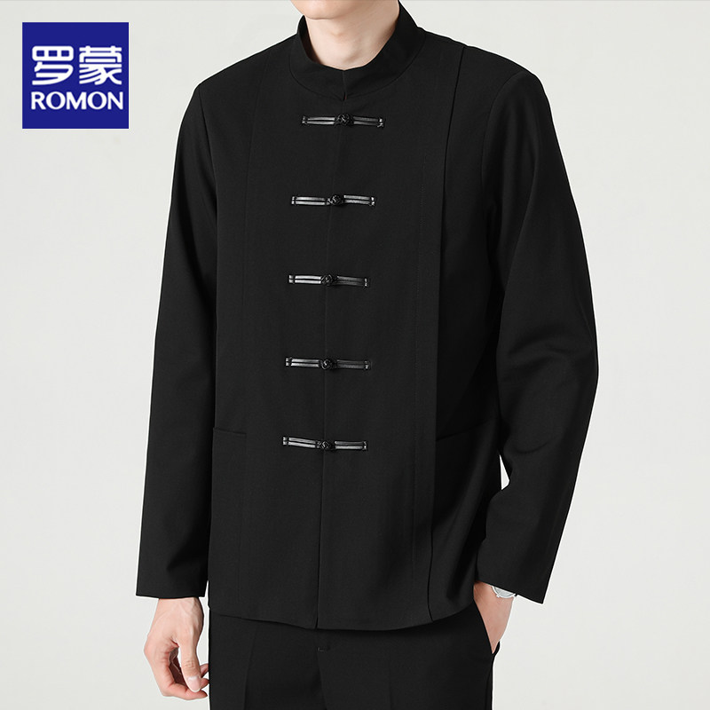 罗蒙新中式盘扣立领黑色中山装西服男士韩版潮流商务休闲宽松西装,男装,休闲西服,淘宝优惠券,粉丝福利购,淘宝优惠卷