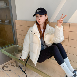 2025冬季新款羽绒服女短款小个子粉色面包服立领加厚95白鸭绒外套