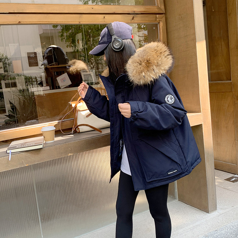 工装派克羽绒服女2025新款大毛领宽松情侣款韩版小个子白鸭绒外套