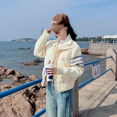 90白鸭绒TB同款针织拼接羽绒服女