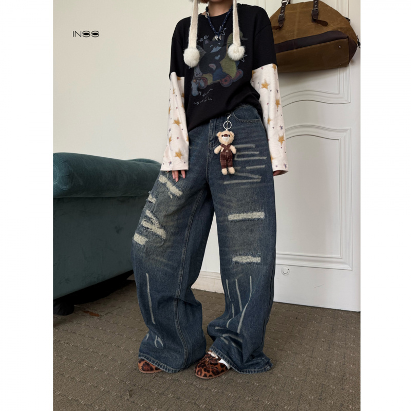 INSS美式复古设计感直筒裤十三行