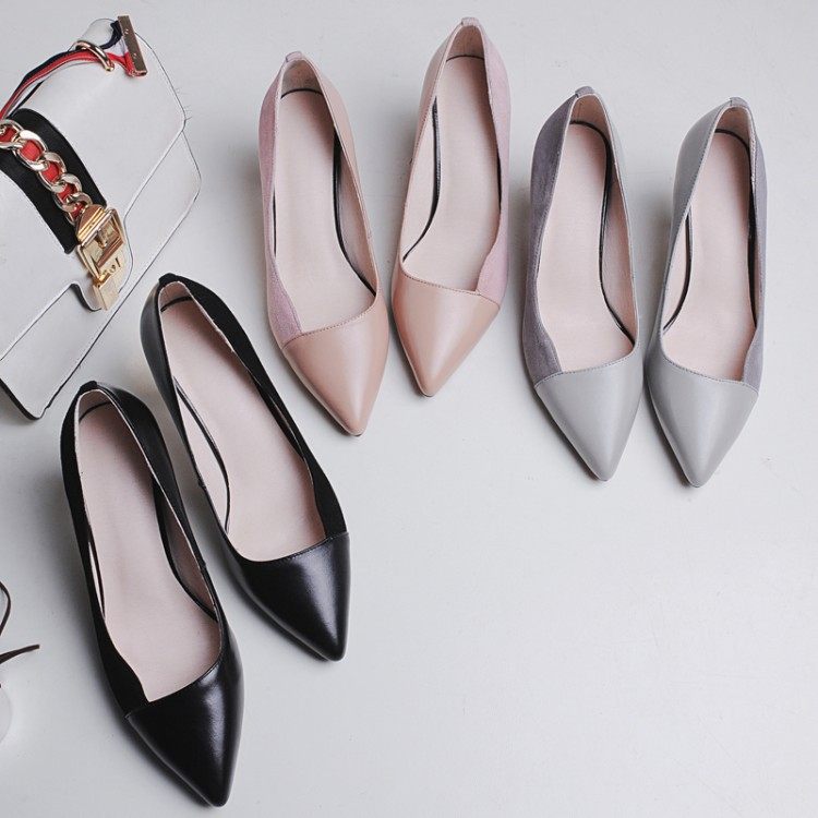 2020秋季真皮女鞋磨砂羊皮尖头细跟拼接浅口单鞋式职业工作高跟鞋|msdalam kategori Kasut wanita, kasut rendah - dari Buy2taobao.com untuk memberikan perkhidmatan ejen Taobao profesional membeli