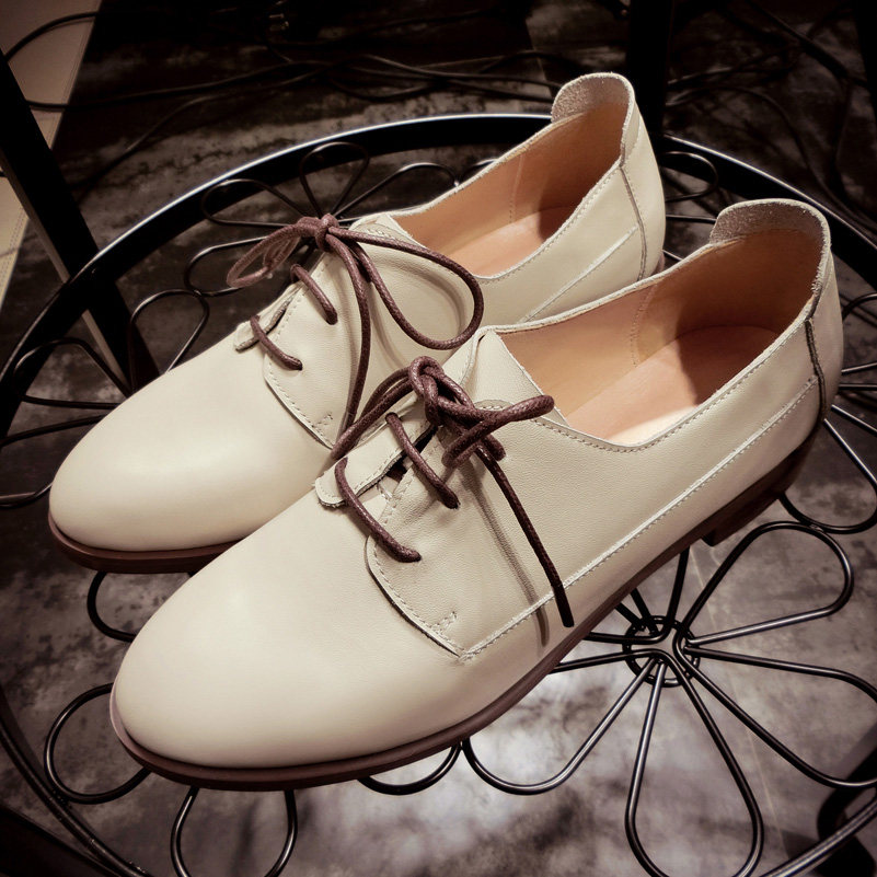 2020新款百搭单鞋女平底春季平跟圆头真皮系带韩版深口3cm小皮鞋在类目 女鞋, 低帮鞋中 - 来自Buy2taobao.com提供专业的淘宝代购服务