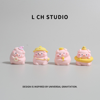 甜品粉小猪树脂治愈系车载小摆件