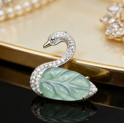 新款设计款天然A货翡翠冰种天鹅吊坠简约百搭轻奢款 KBR60324002