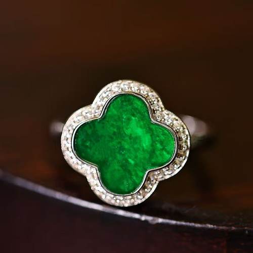 【颖有尽有】缅甸天然A货翡翠满绿四叶草戒指百搭款JJCYX51108001