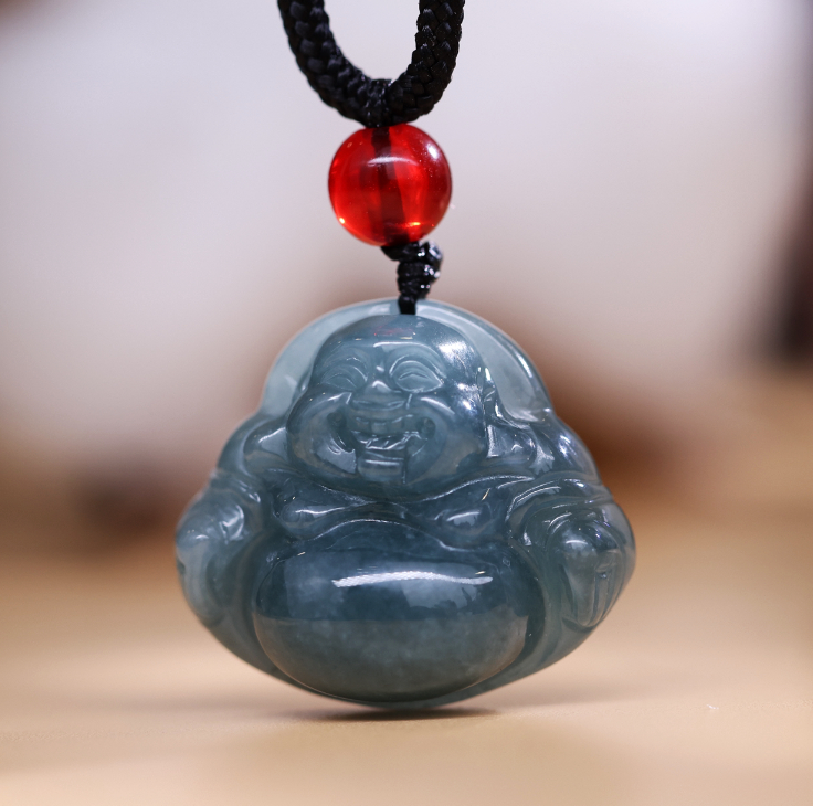 高定款天然A货翡翠雕刻佛公吊坠挂坠项链简约 KBR1102005