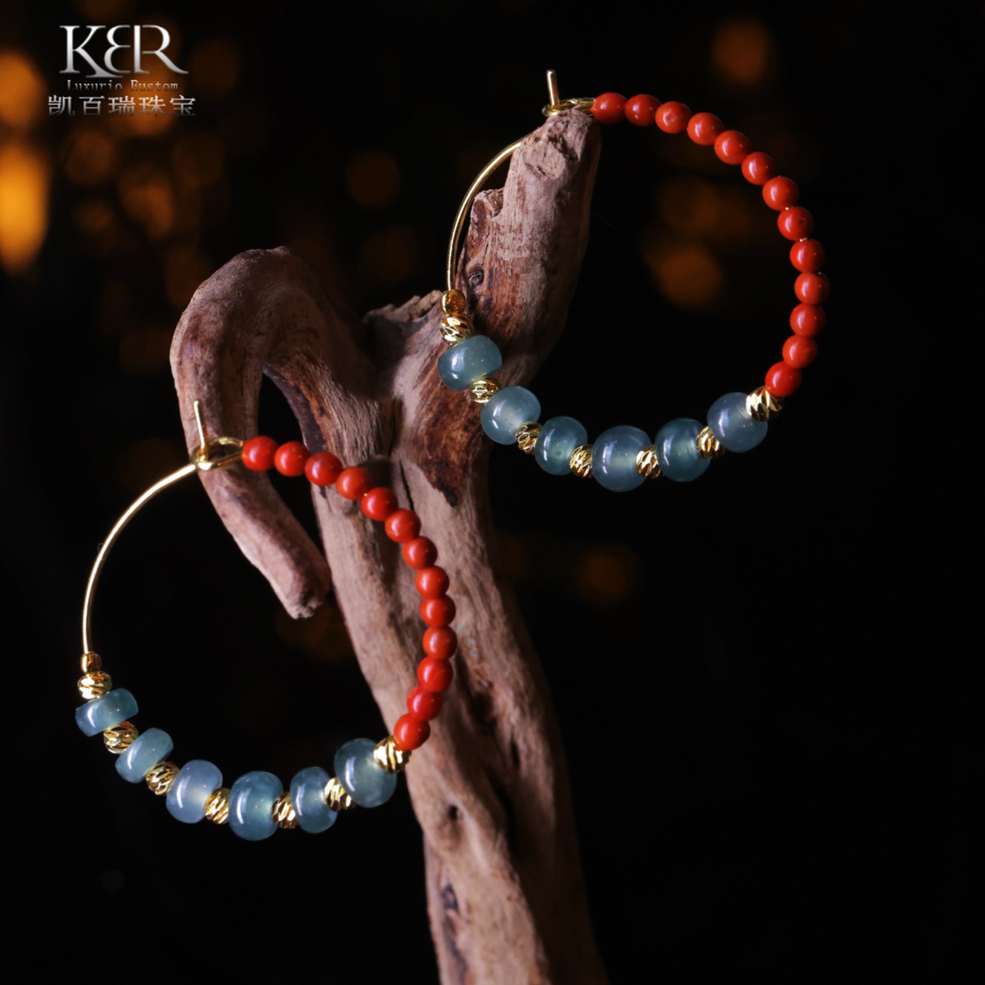 【烈儿宝贝直播间】高定设计款天然A货翡翠南红耳饰KBR0320007