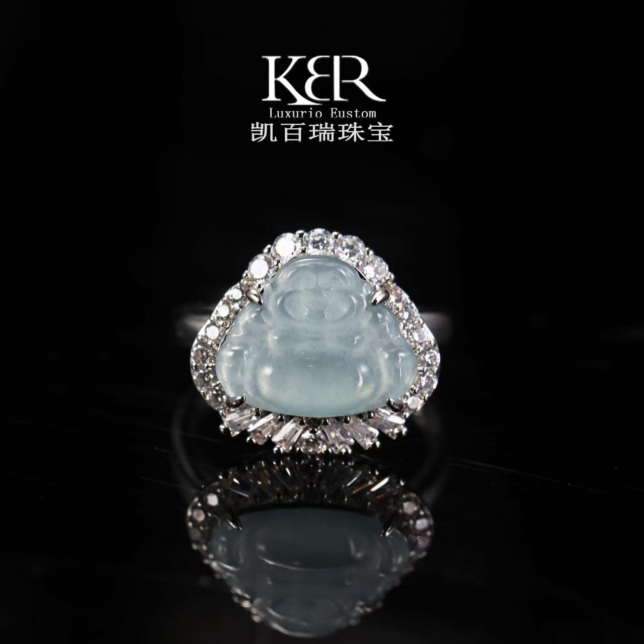 高定设计款天然A货翡翠佛公戒指开口戒指戒圈简约KBR0405007