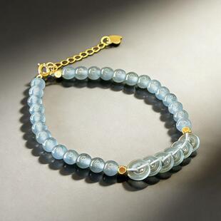 【颖有尽有】设计款天然A货翡翠五帝钱手链简约百搭KBR51224001