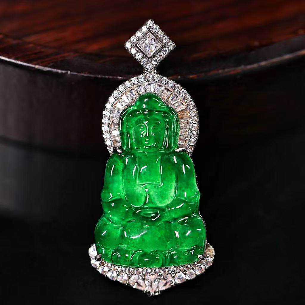 【小汉堡宠粉日】天然A货翡翠豪镶冰种满绿观音吊坠 KBR51211001,珠宝/钻石/翡翠,颈饰,淘宝优惠券,粉丝福利购,淘宝优惠卷