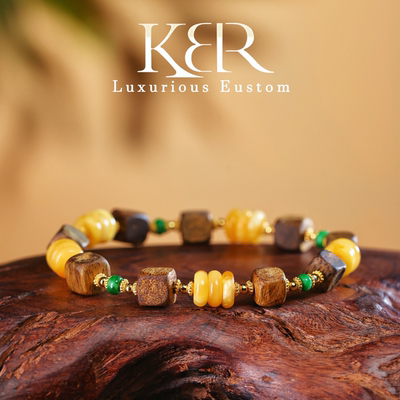 【颖有尽有】新款天然A货翡翠沉香蜜蜡手串手链百搭KBR0527006