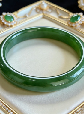 【颖有尽有】新款高端设计天然和田玉碧玉正圈手镯JJLLF60205003