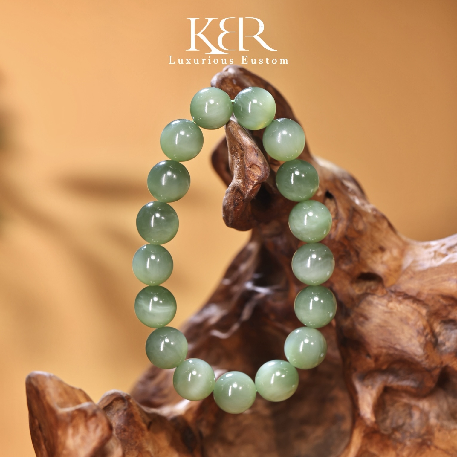 【潇潇生日会专属】天然和田玉碧玉猫眼11-12圆珠手串JJZH0613001