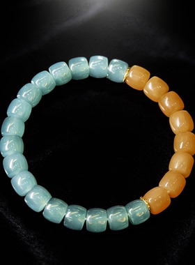 【颖有尽有】天然A货翡翠和田玉桶珠手串S925银简约 KBR60106002