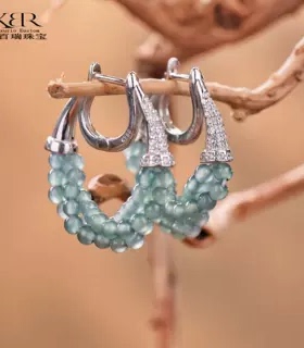 高定天然A货翡翠玻璃种小米珠麻花耳饰KBR1016003