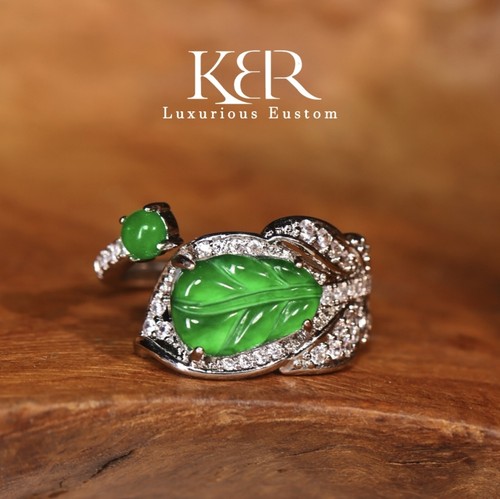 【颖有尽有】新款高定设计天然A货翡翠叶子戒指指环 JJCC0714002